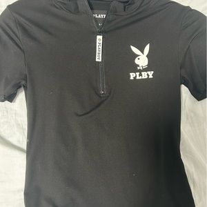 black playboy bunny shirt , size small but can really strecth
